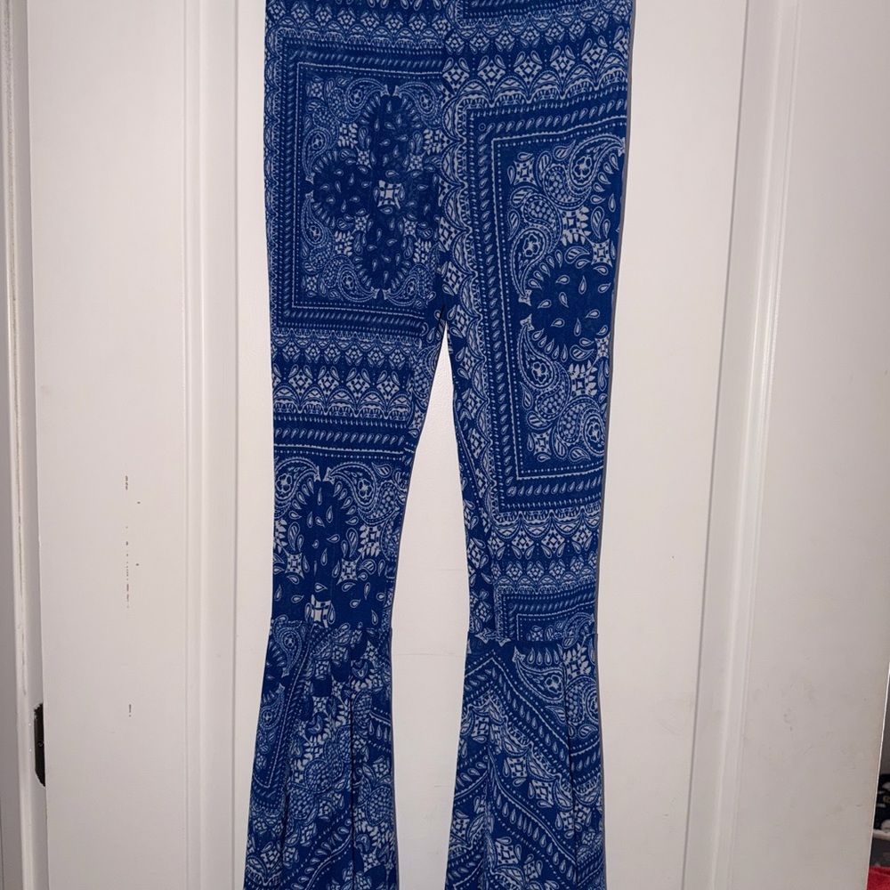 Blue Paisley Flare Pants